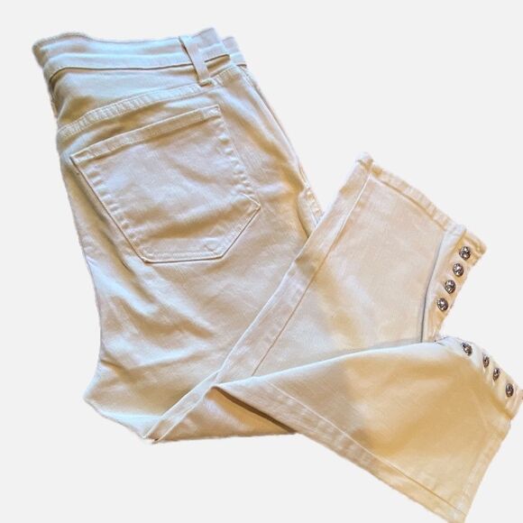 NYDJ Cream Denim Cropped Jeans Size 14 Button Decoration On Leg New - Picture 3 of 10